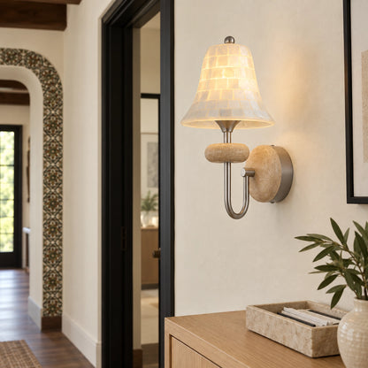 Shell Mosaic Wall Sconce with Domed Travertine Backplate