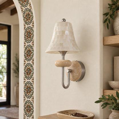 Shell Mosaic Wall Sconce with Domed Travertine Backplate