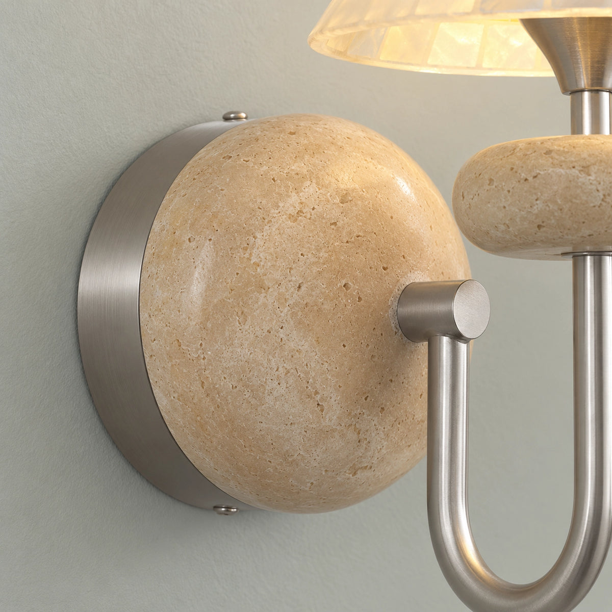 Shell Mosaic Wall Sconce with Domed Travertine Backplate