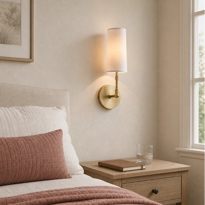 Solid Brass Wall Light Designer Fabric Shade Sconce