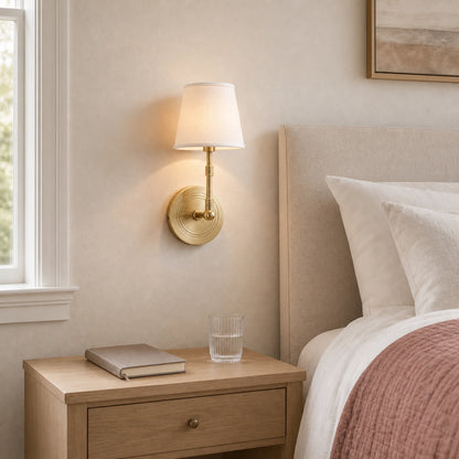 Solid Brass Wall Light Designer Fabric Shade Sconce