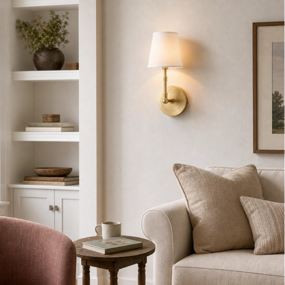 Solid Brass Wall Light Designer Fabric Shade Sconce