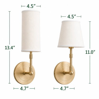 Solid Brass Wall Light Designer Fabric Shade Sconce