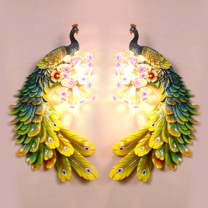 Stunning Resin Peacock Wall Sconce with Crystal Lampshade