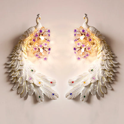Stunning Resin Peacock Wall Sconce with Crystal Lampshade