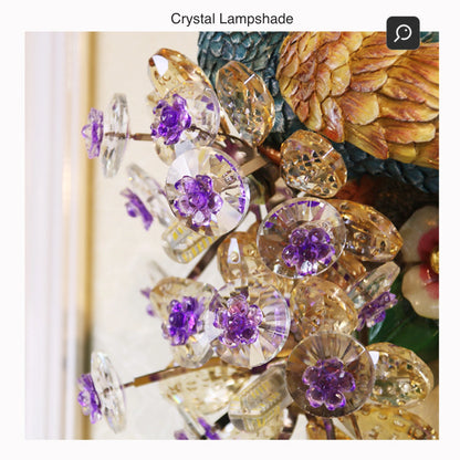 Stunning Resin Peacock Wall Sconce with Crystal Lampshade