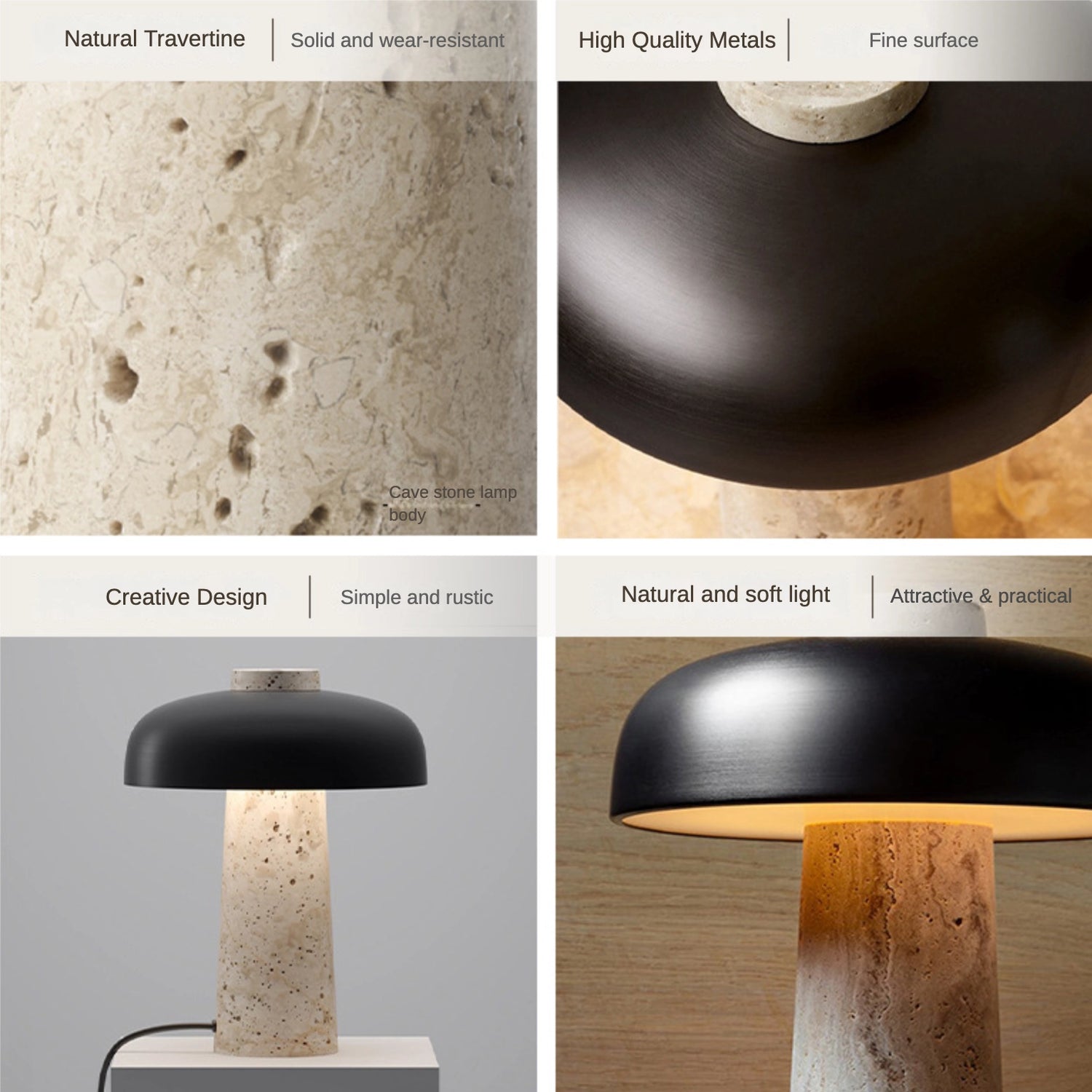 Stunning Travertine Mushroom Table Lamp Funky LED Light