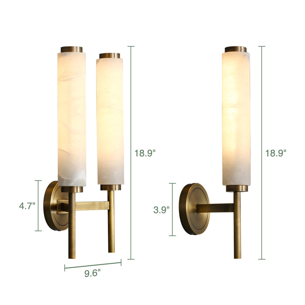 Cylindrical Marble Wall Mount Light Brass Vintage Sconce