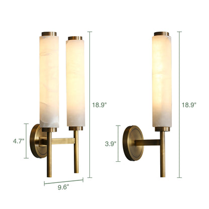 Cylindrical Marble Wall Mount Light Brass Vintage Sconce