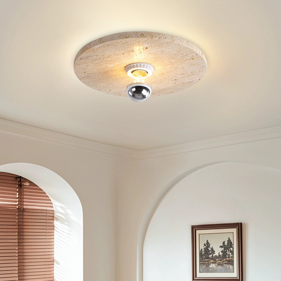 Travertine Flush Mount Light Round LED Ceiling Light