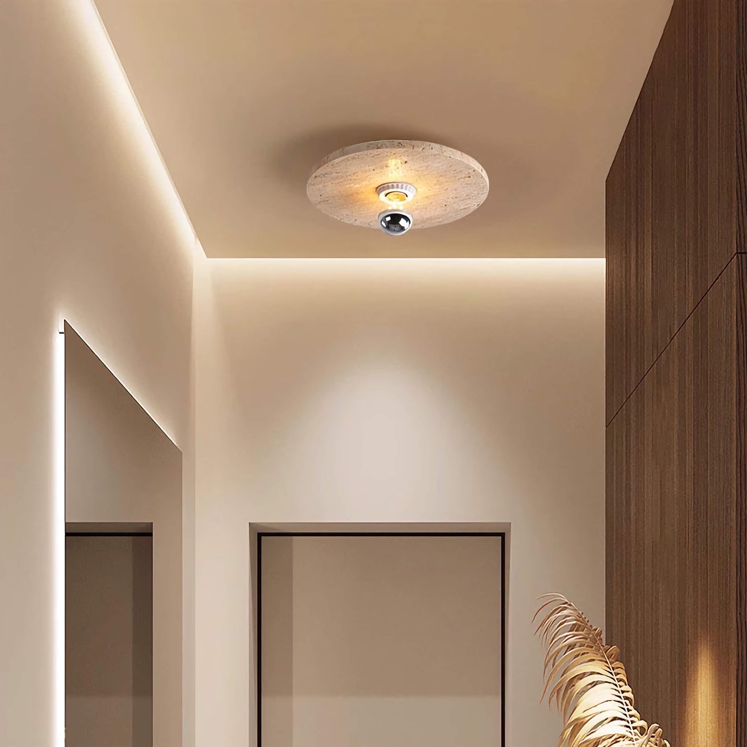 Travertine Flush Mount Light Round LED Ceiling Light