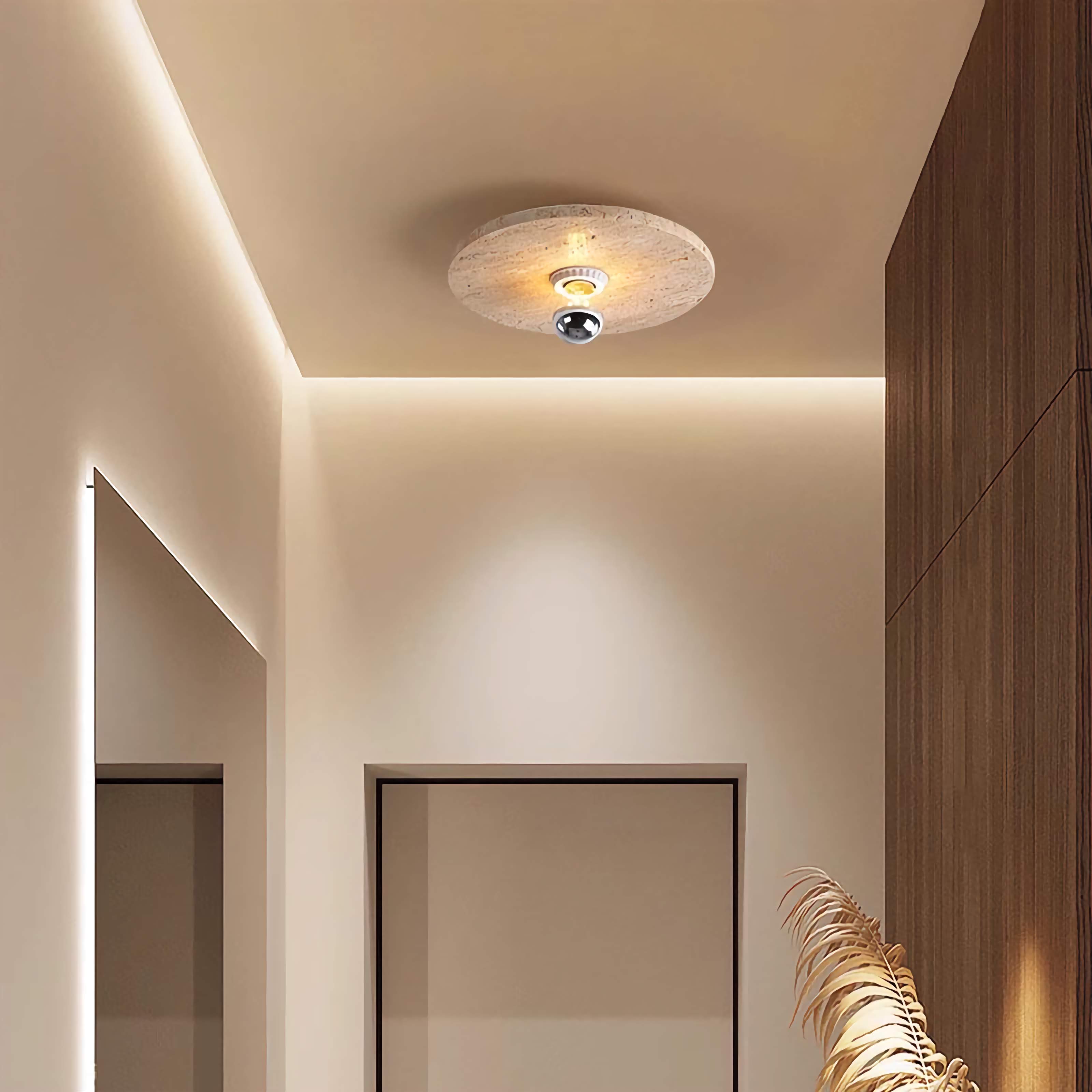 Travertine Flush Mount Light Round LED Ceiling Light