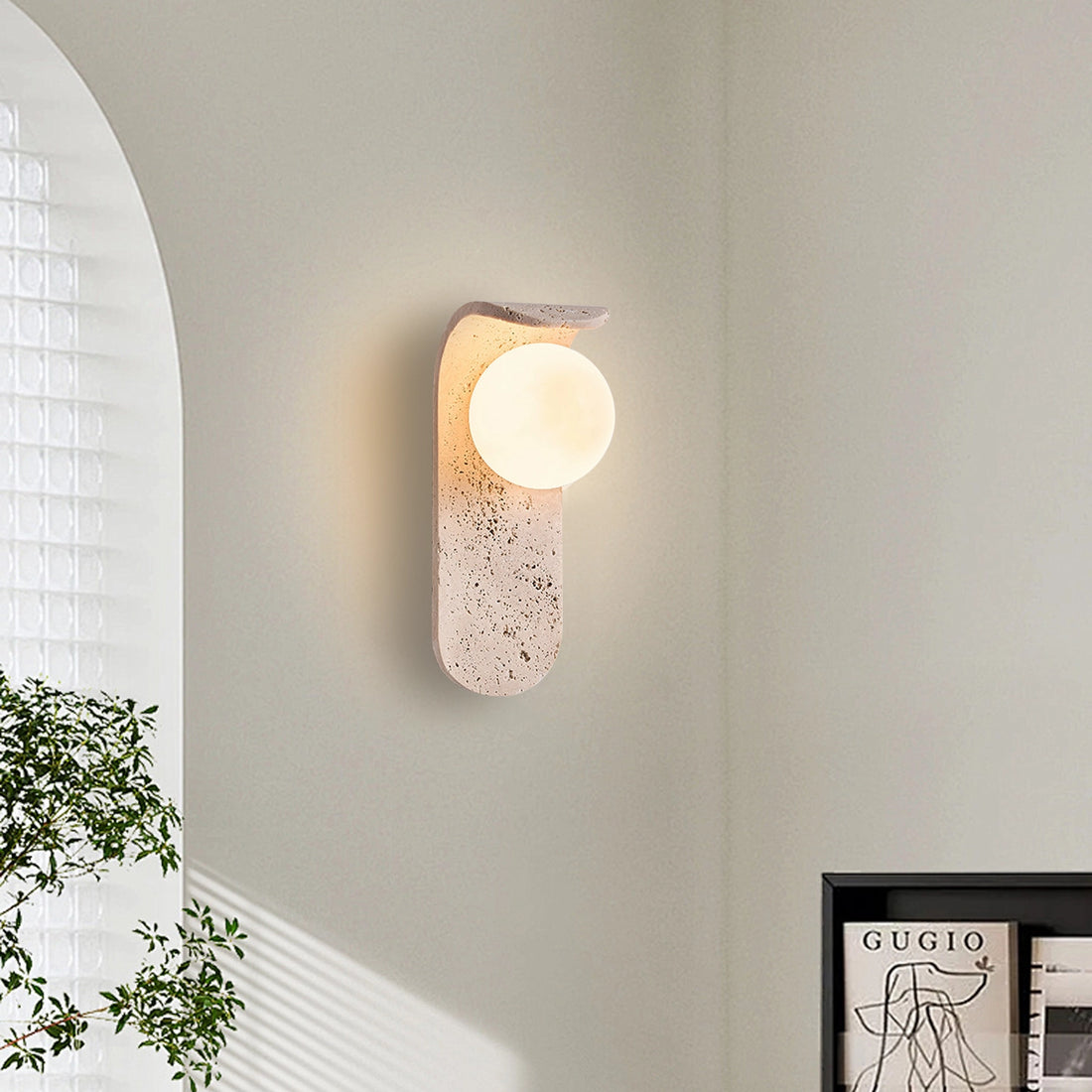 Travertine Wall Mount Light Unique Sconce with Glass Shade