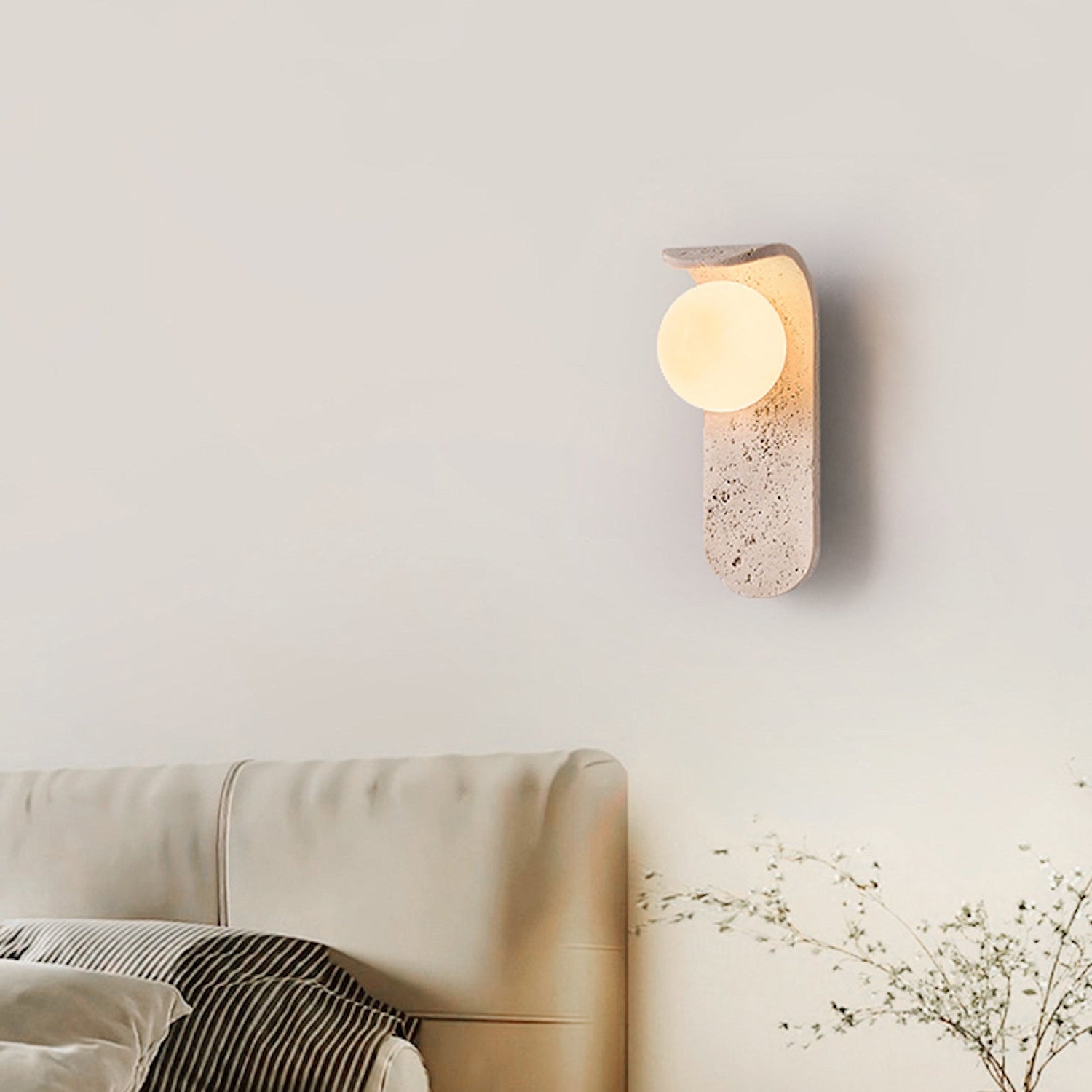 Travertine Wall Mount Light Unique Sconce with Glass Shade