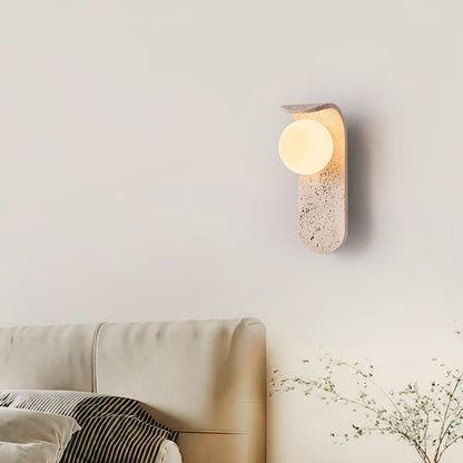 Travertine Wall Mount Light Unique Sconce with Glass Shade