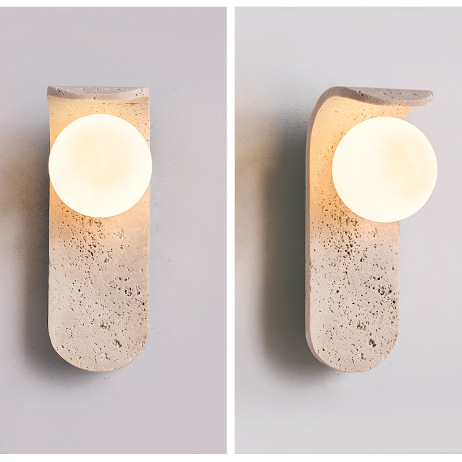 Travertine Wall Mount Light Unique Sconce with Glass Shade