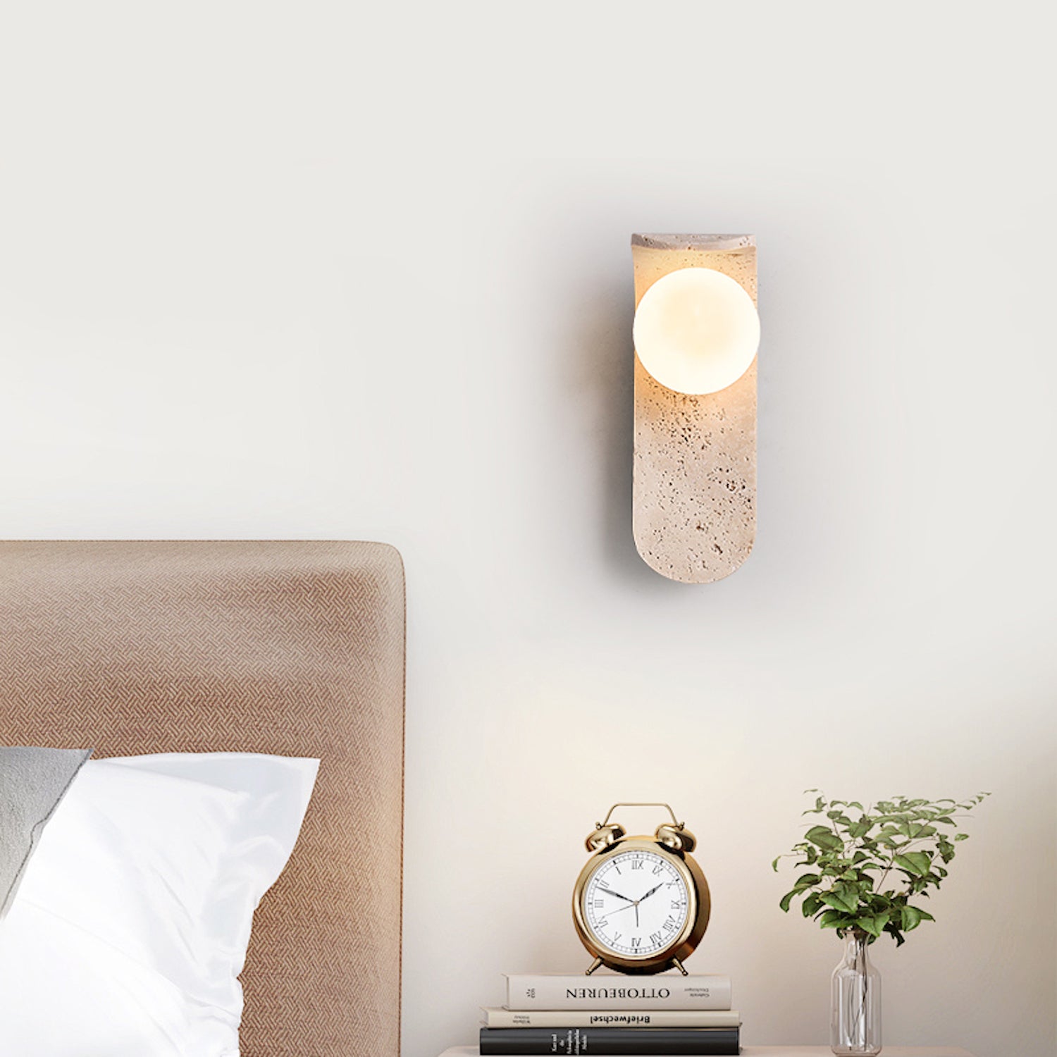Travertine Wall Mount Light Unique Sconce with Glass Shade
