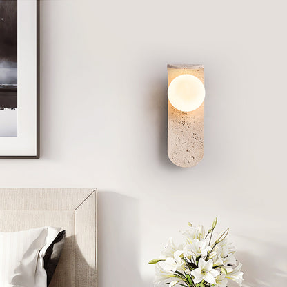 Travertine Wall Mount Light Unique Sconce with Glass Shade