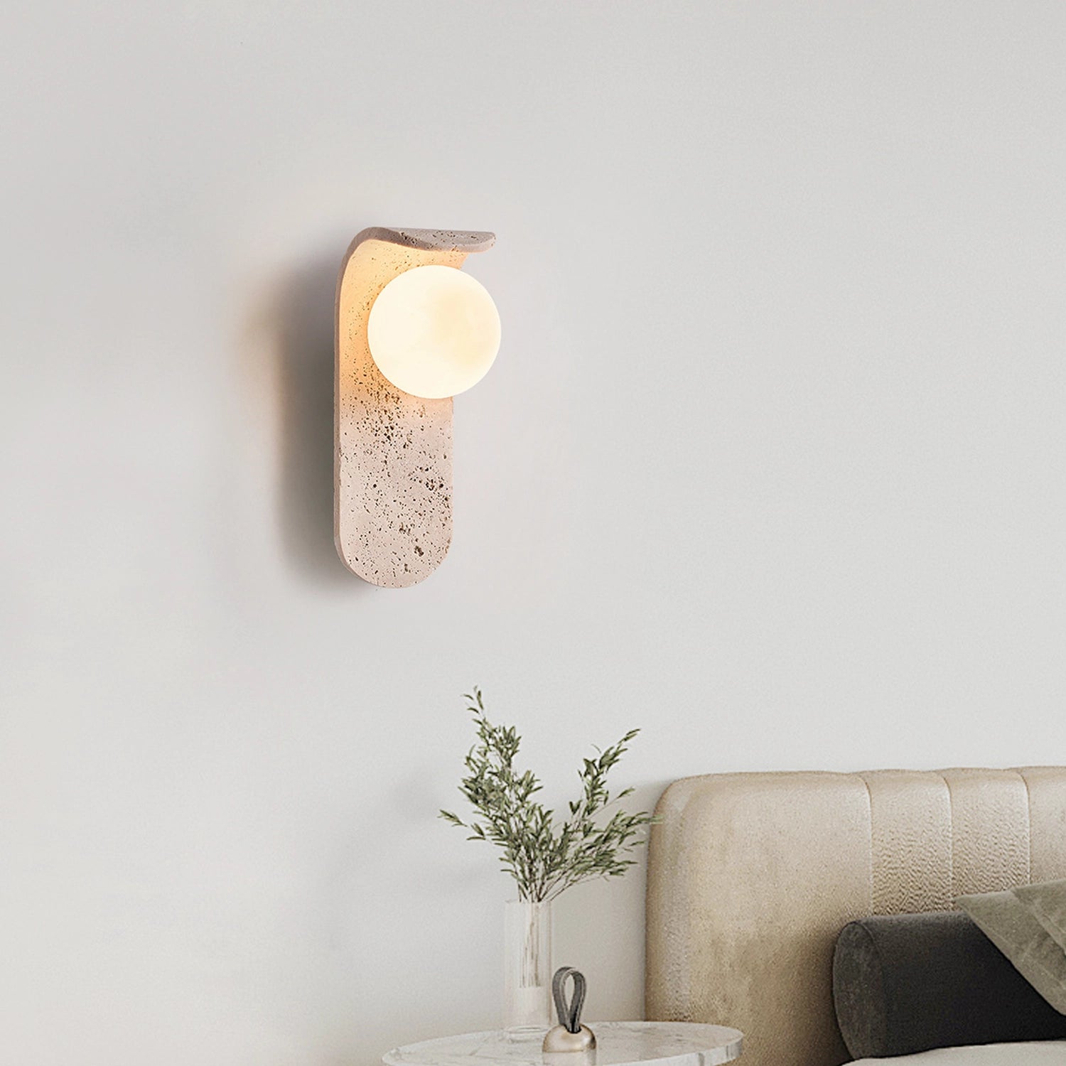 Travertine Wall Mount Light Unique Sconce with Glass Shade