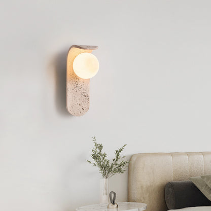 Travertine Wall Mount Light Unique Sconce with Glass Shade