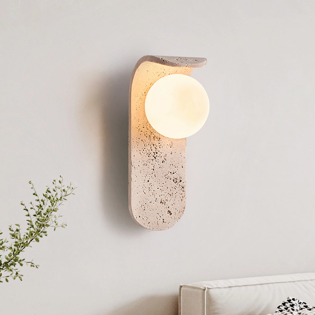 Travertine Wall Mount Light Unique Sconce with Glass Shade