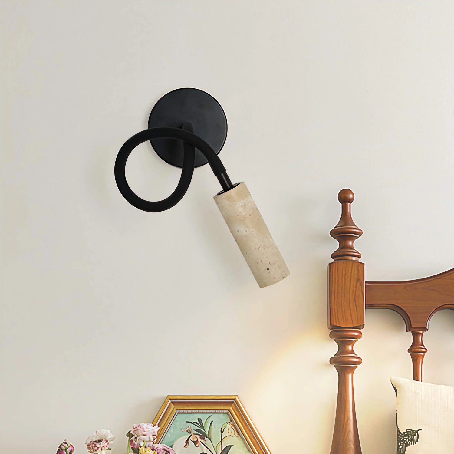 Travertine Wall Mounted Reading Lamp Flexible Bedside Light
