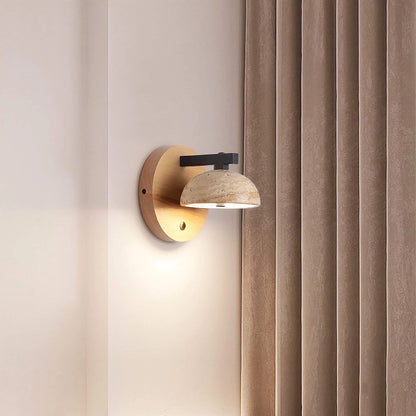 Travertine Wall Mounted Sconce Wood Round Bedside Lamp