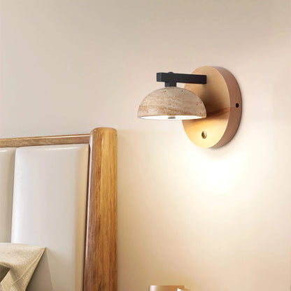 Travertine Wall Mounted Sconce Wood Round Bedside Lamp