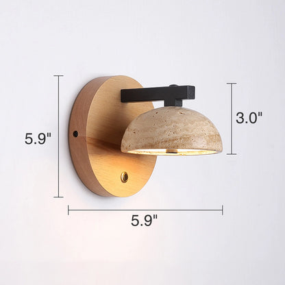 Travertine Wall Mounted Sconce Wood Round Bedside Lamp
