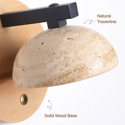 Travertine Wall Mounted Sconce Wood Round Bedside Lamp