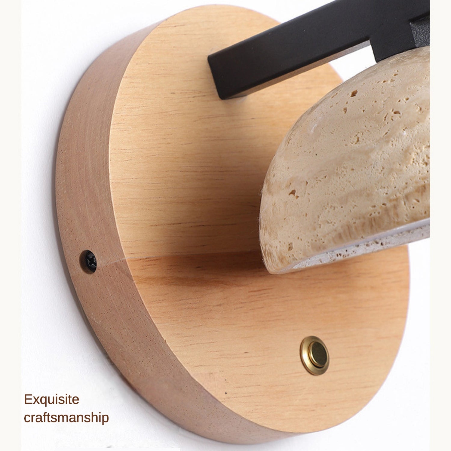 Travertine Wall Mounted Sconce Wood Round Bedside Lamp