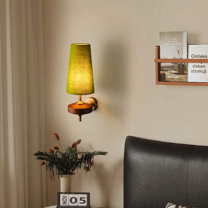 Vintage Fabric Wall Mounted Light Classic Wood Wall Lamp